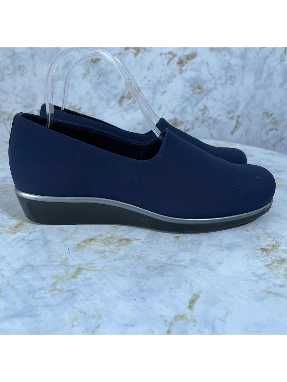 SAS Bliss Women's Sz 8 Wide Shoes Blue Black Slip On Comfort Career Wedge Loafer